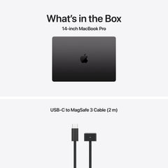 14 hüvelykes MacBook Pro: Apple M5 chip 10 magos CPU-val és 10 magos GPU-val, 2TB SSD, 32GB RAM, Normál kijelző, Hálózati adapter nélkül, Háttér-világítású Magic Keyboard Touch ID‑val – nemzetközi angol - asztrofekete CTO