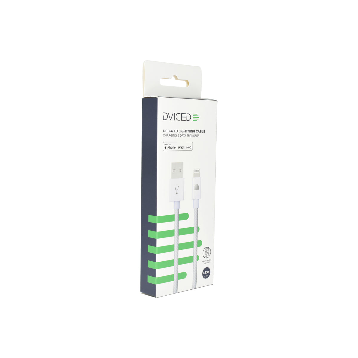 Dviced – USB-A - Lightning szőtt borítású töltőkábel, 1,25 m - fehér - iSTYLE HU