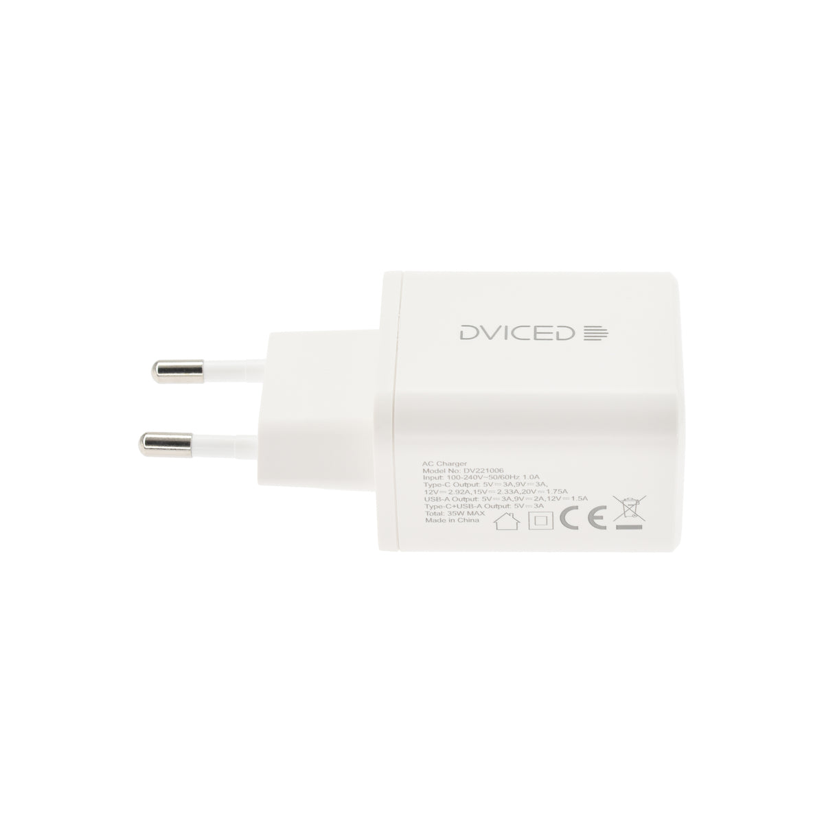Dviced – Hálózati töltő 35W GaN - 1xUSB-A + 1x USB-C - fehér - iSTYLE HU