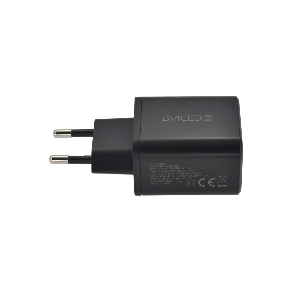 Dviced – Hálózati töltő 35W GaN - 1xUSB-A + 1x USB-C - fekete - iSTYLE HU