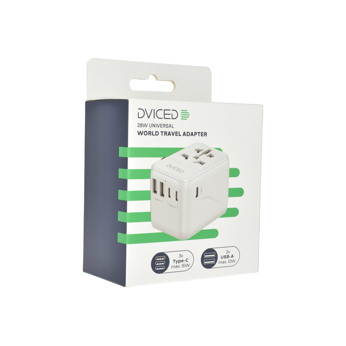 Dviced – Univerzális utazási adapter 28W GaN - UK, Európa, USA, Ausztrália - fehér - iSTYLE HU
