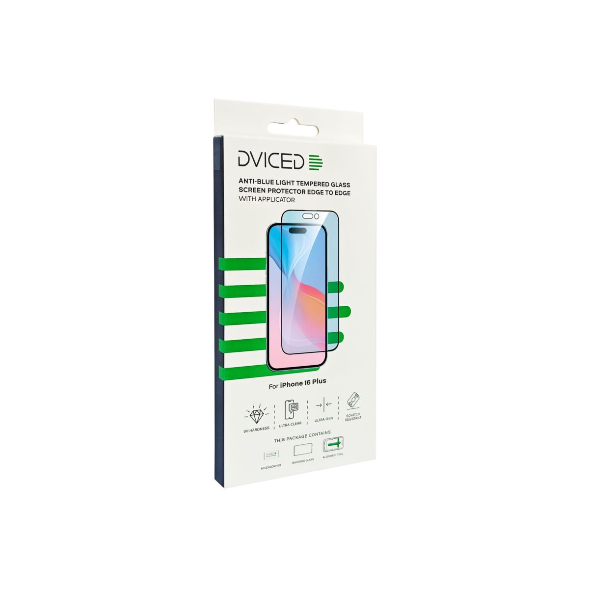 Dviced – iPhone 16 Plus kékfény-szűrős edge to edge edzett kijelzővédő üvegfólia applikátorral - iSTYLE HU