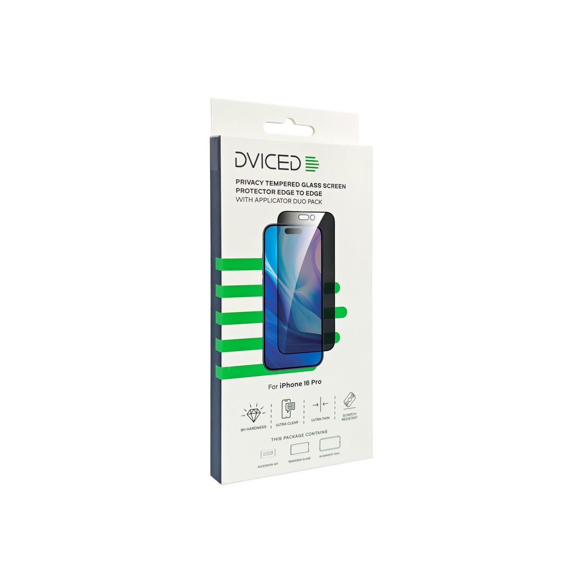 Dviced – iPhone 16 Pro betekintésvédett edge to edge edzett kijelzővédő üvegfólia applikátorral (Duo Pack) - iSTYLE HU