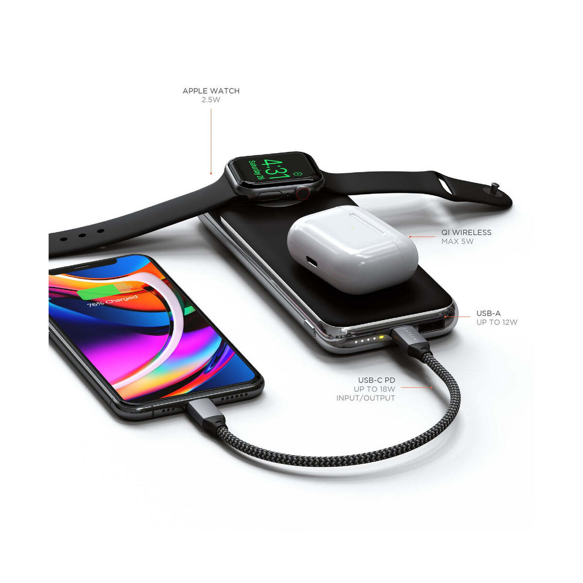 Satechi – Quatro Power Bank vezeték nélküli töltés funkcióval (10.000 mAh) - Asztroszürke - iSTYLE HU