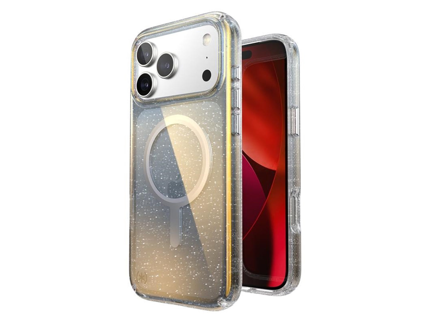 Speck Presidio LUX Glitter MagSafe case for iPhone 17 Pro - Hyper Mirror Glitter/Silver Metallic