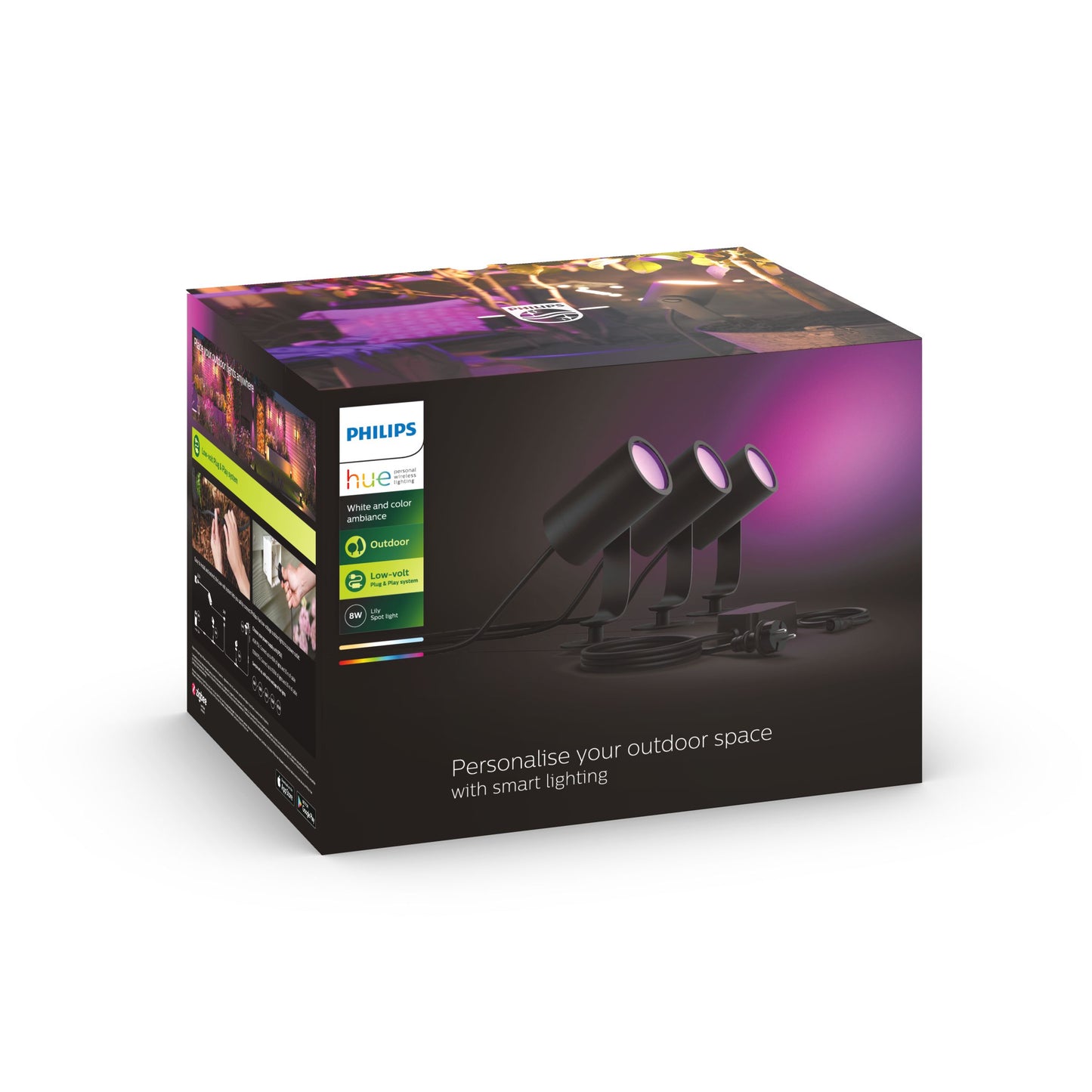 Lily Hue base unit spike black 3x8White 24V