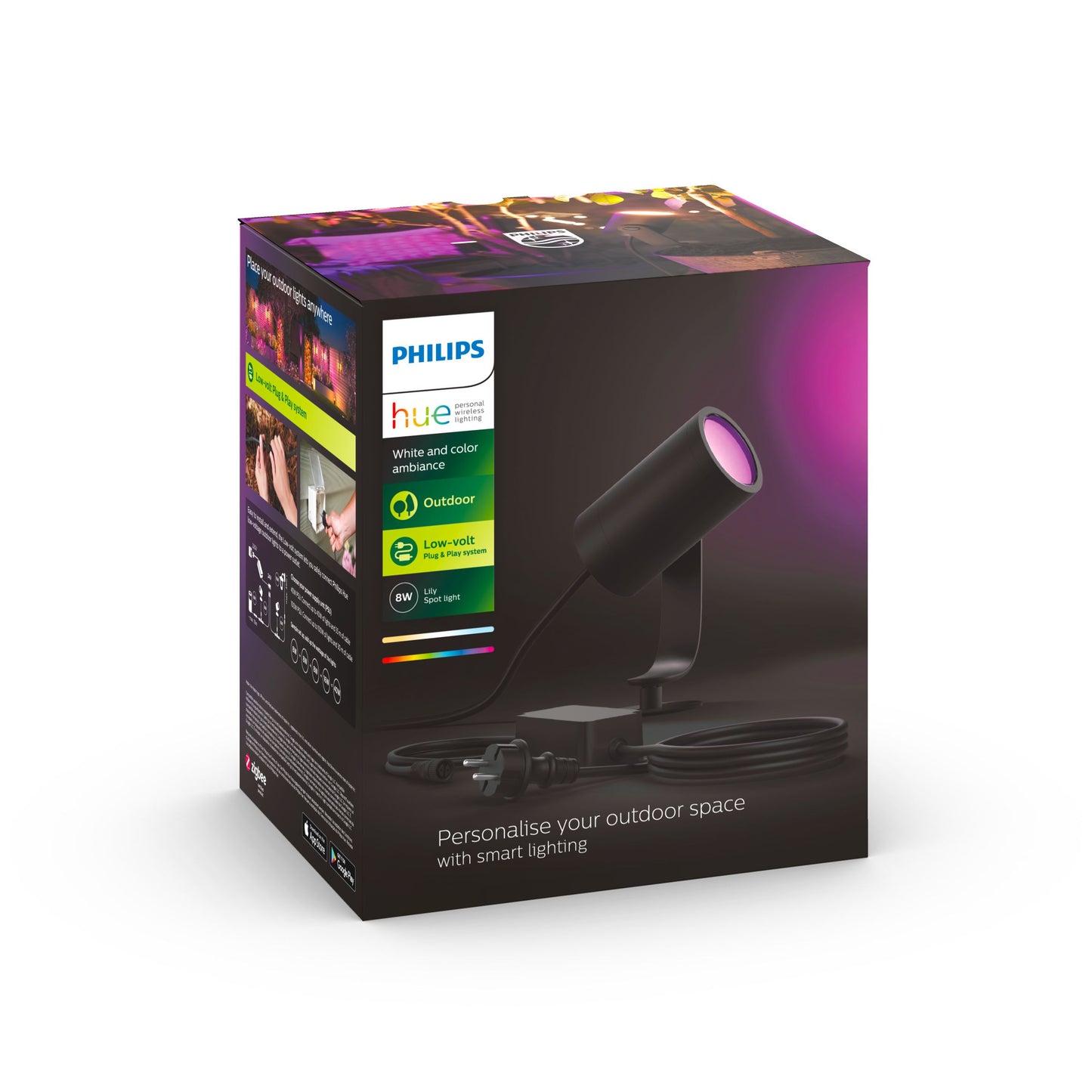 Lily Hue base unit spike black 1x8White 24V