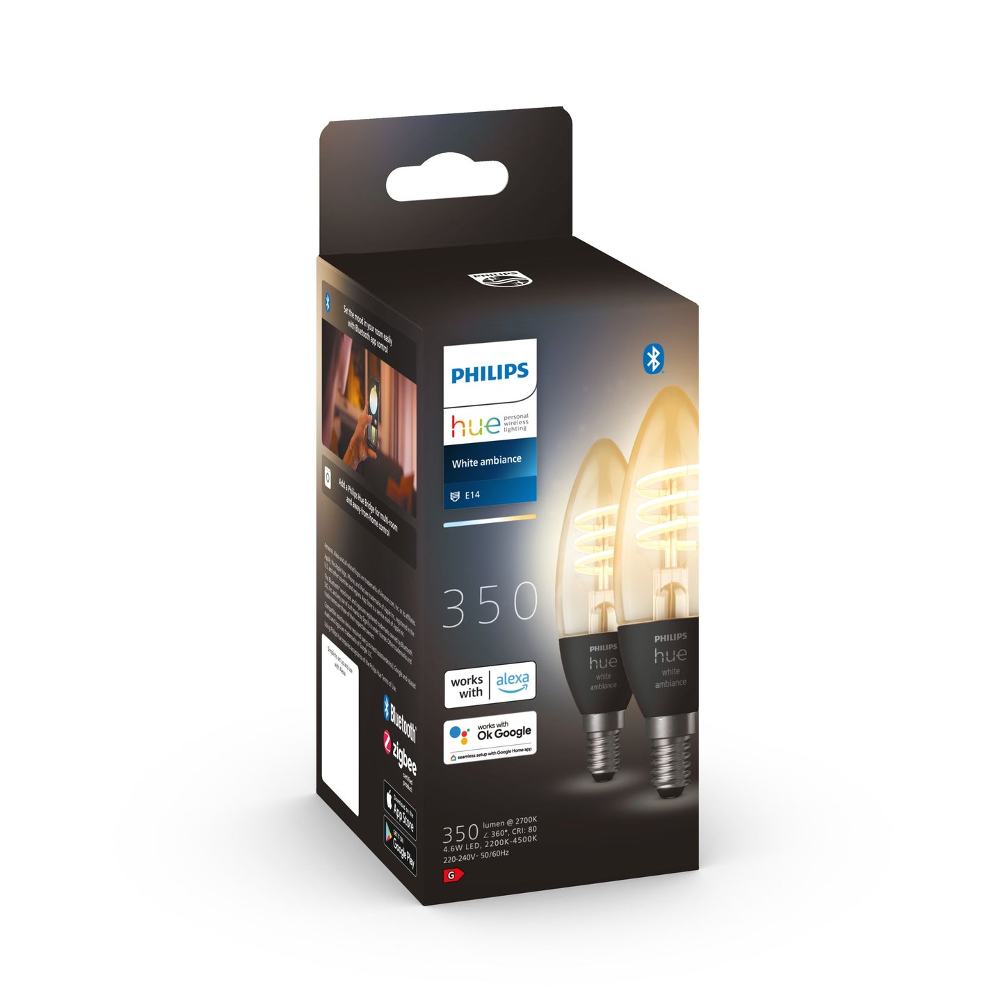Philips Hue White Ambiance 4.6White Fil Candle E14 2 db-os készlet EU