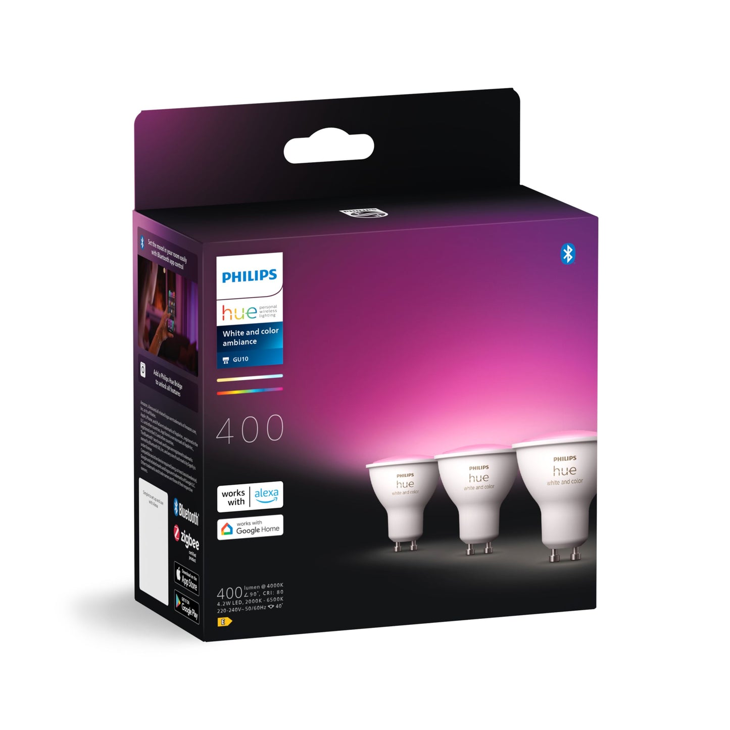 Philips Hue White and Color Ambiance 4.2White GU10 3 db-os készlet EU