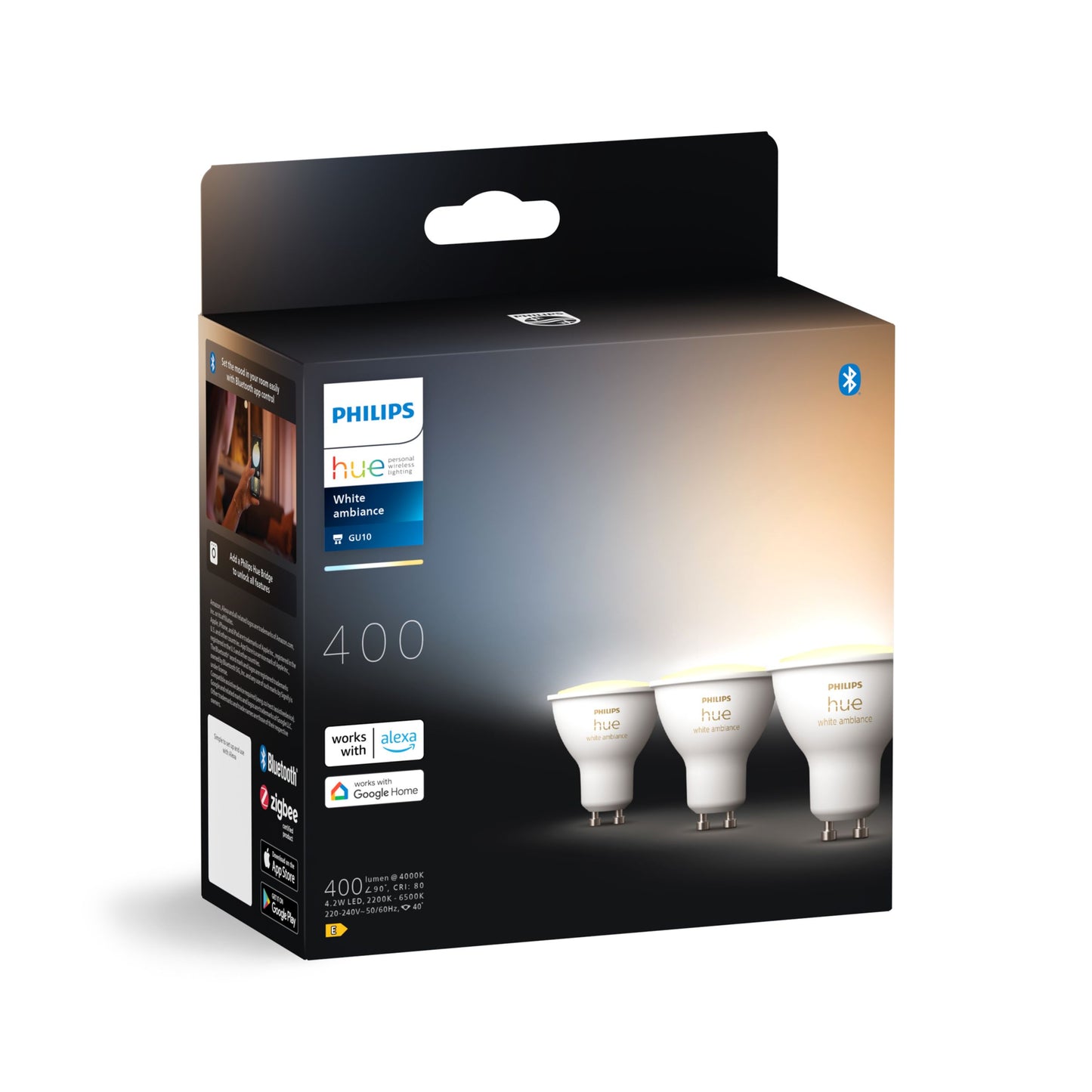 Philips Hue White Ambiance 4.2White GU10 3 db-os készlet EU
