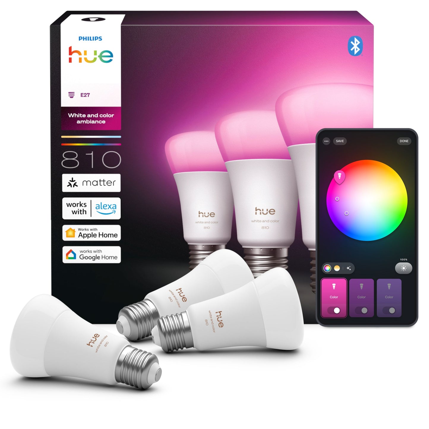 Philips Hue White and Color Ambiance 810 A60 E27 3 db-os készlet EU