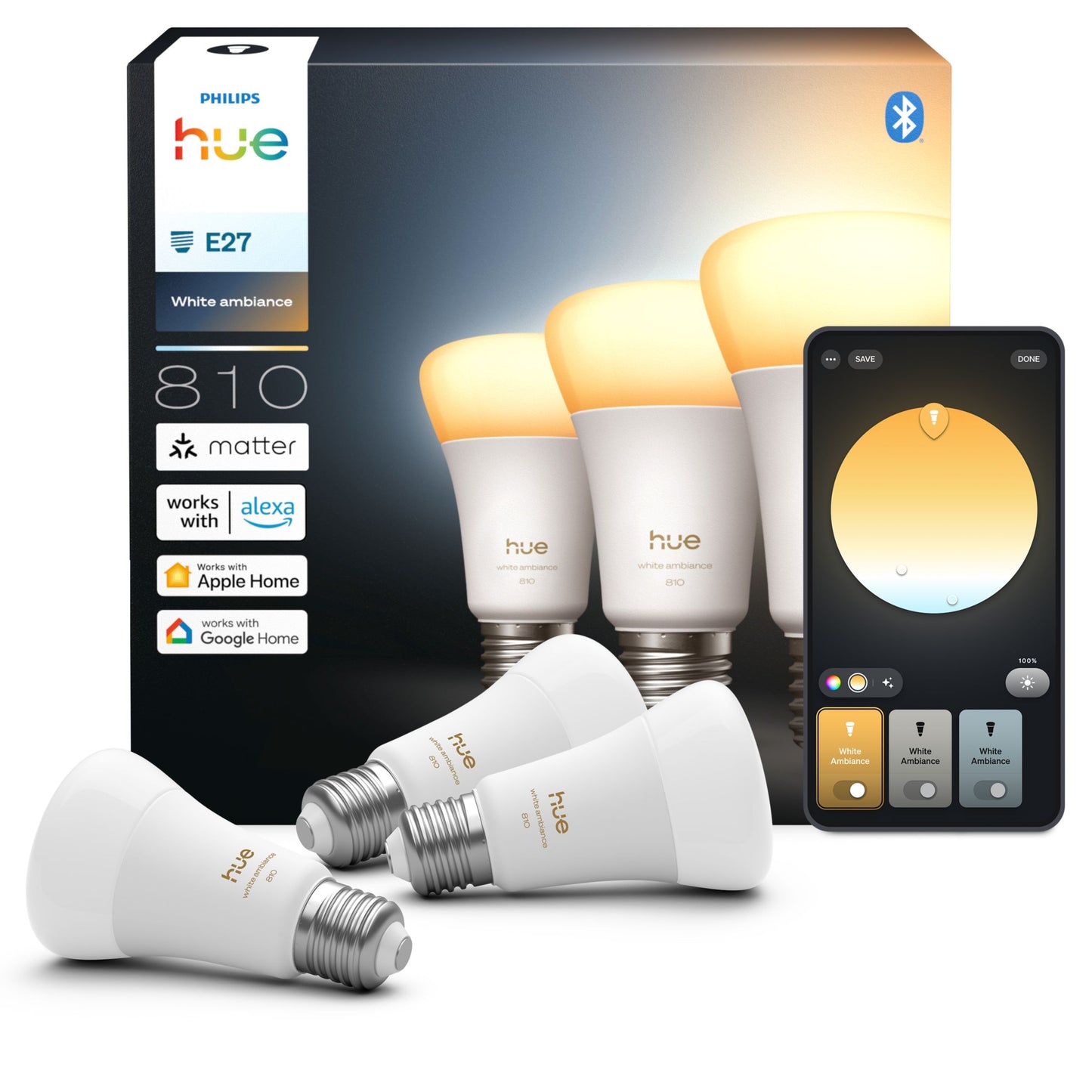 Philips Hue White Ambiance 810 A60 E27 3 db-os készlet EU