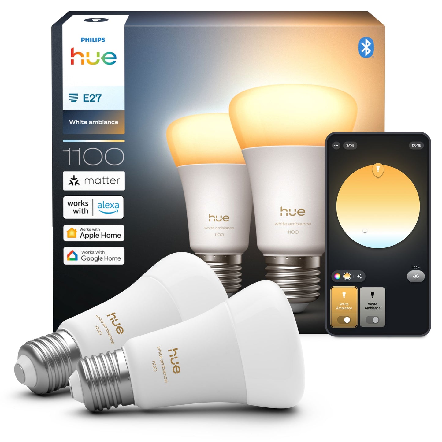 Philips Hue White Ambiance 1100 A60 E27 2 db-os készlet EU