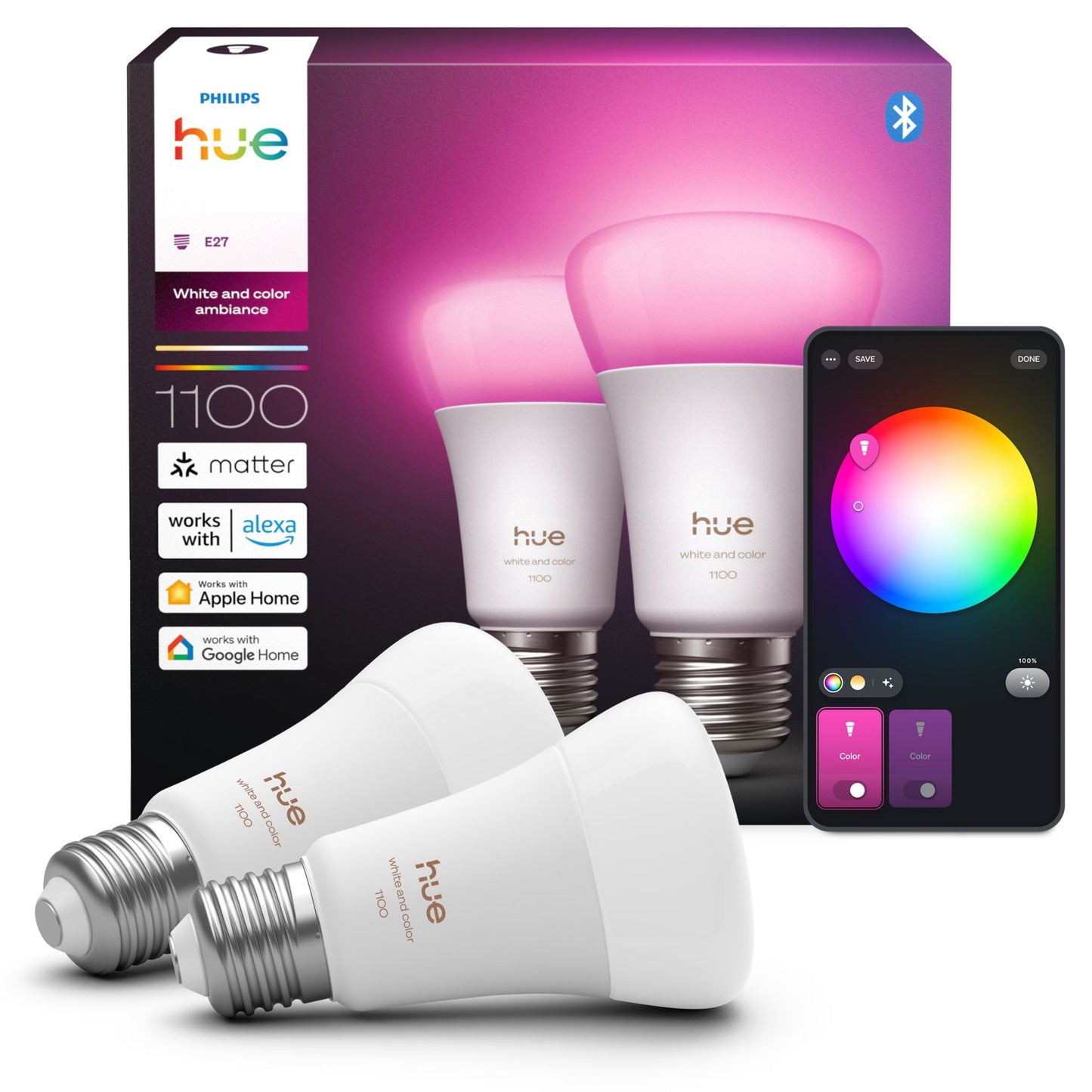 Philips Hue White and Color Ambiance 1100 A60 E27 2 db-os készlet EU