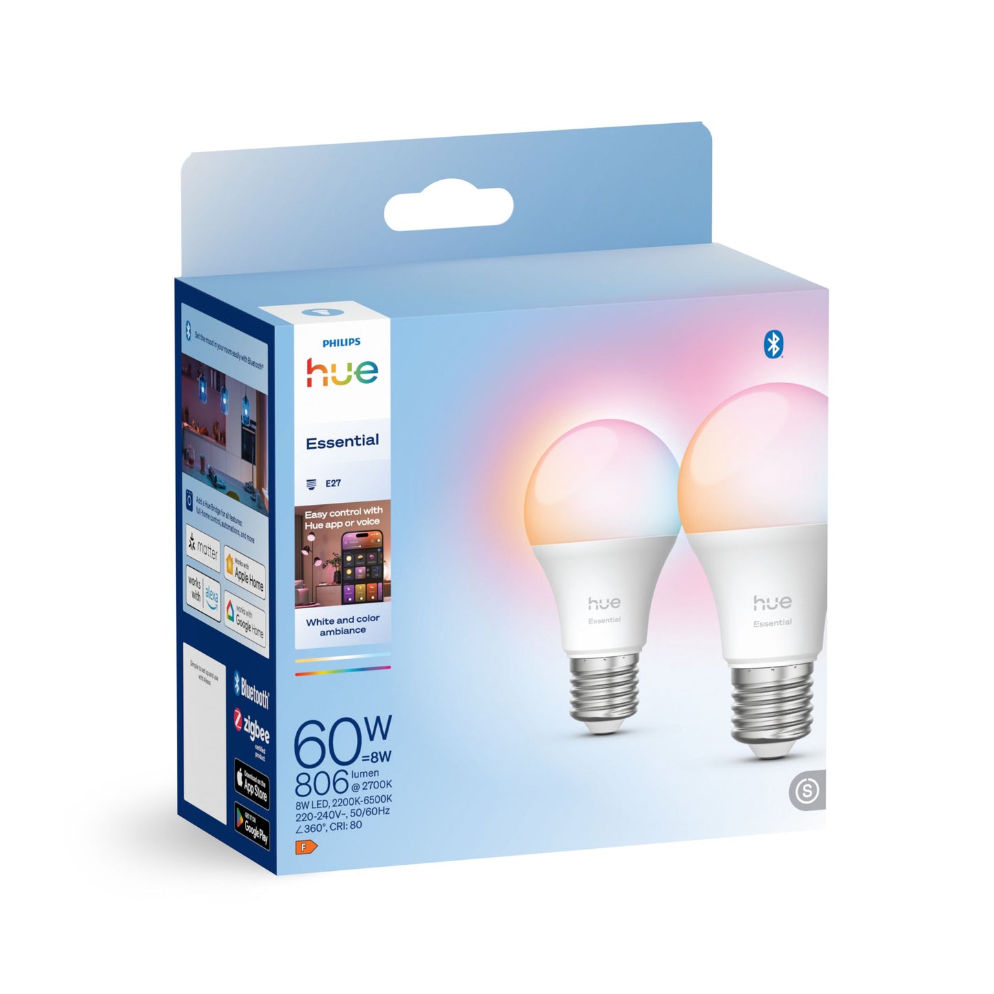 Philips Hue Essential White and Color Ambiance 806 A60 E27 2 db-os készlet EU