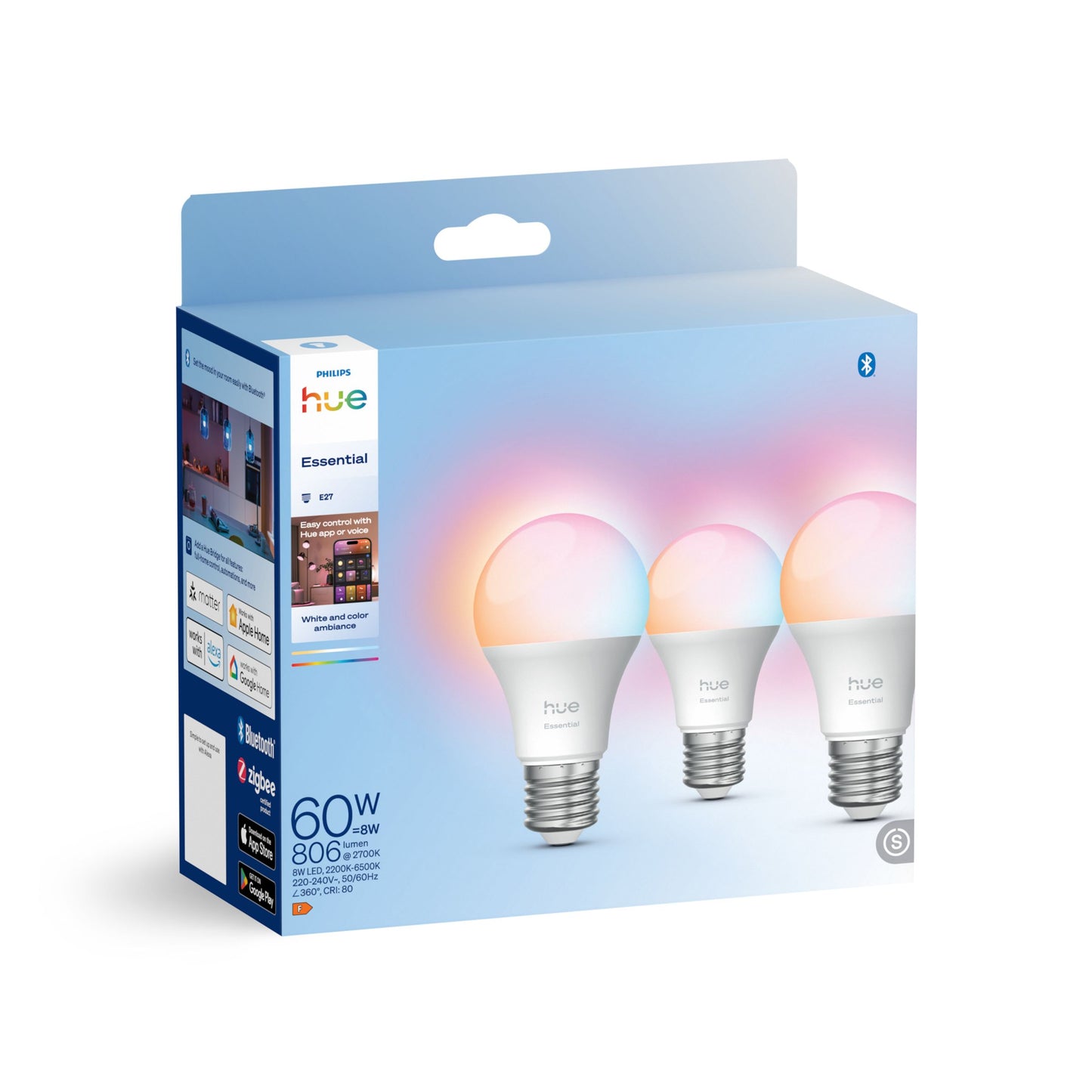 Philips Hue Essential White and Color Ambiance 806 A60 E27 3 db-os készlet EU
