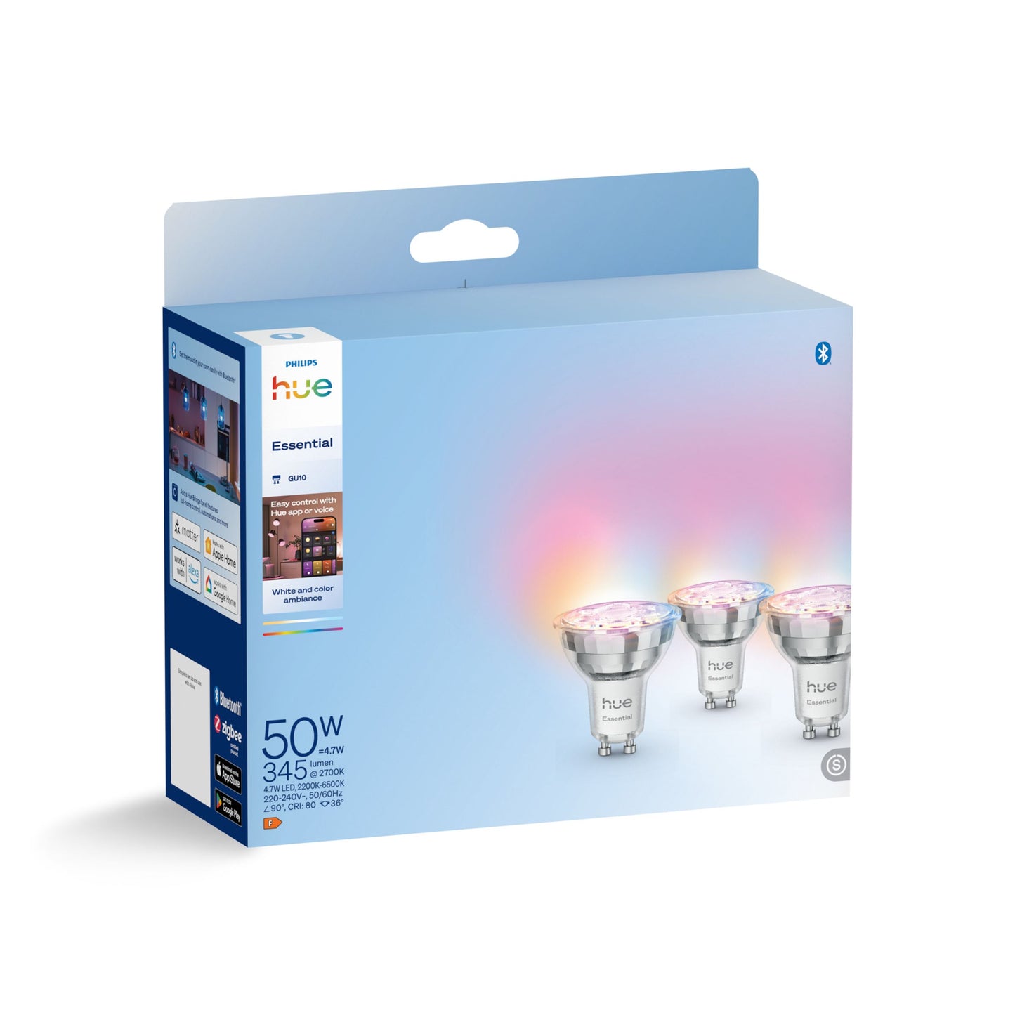 Philips Hue Essential White and Color Ambiance 345 GU10 3 db-os készlet EU