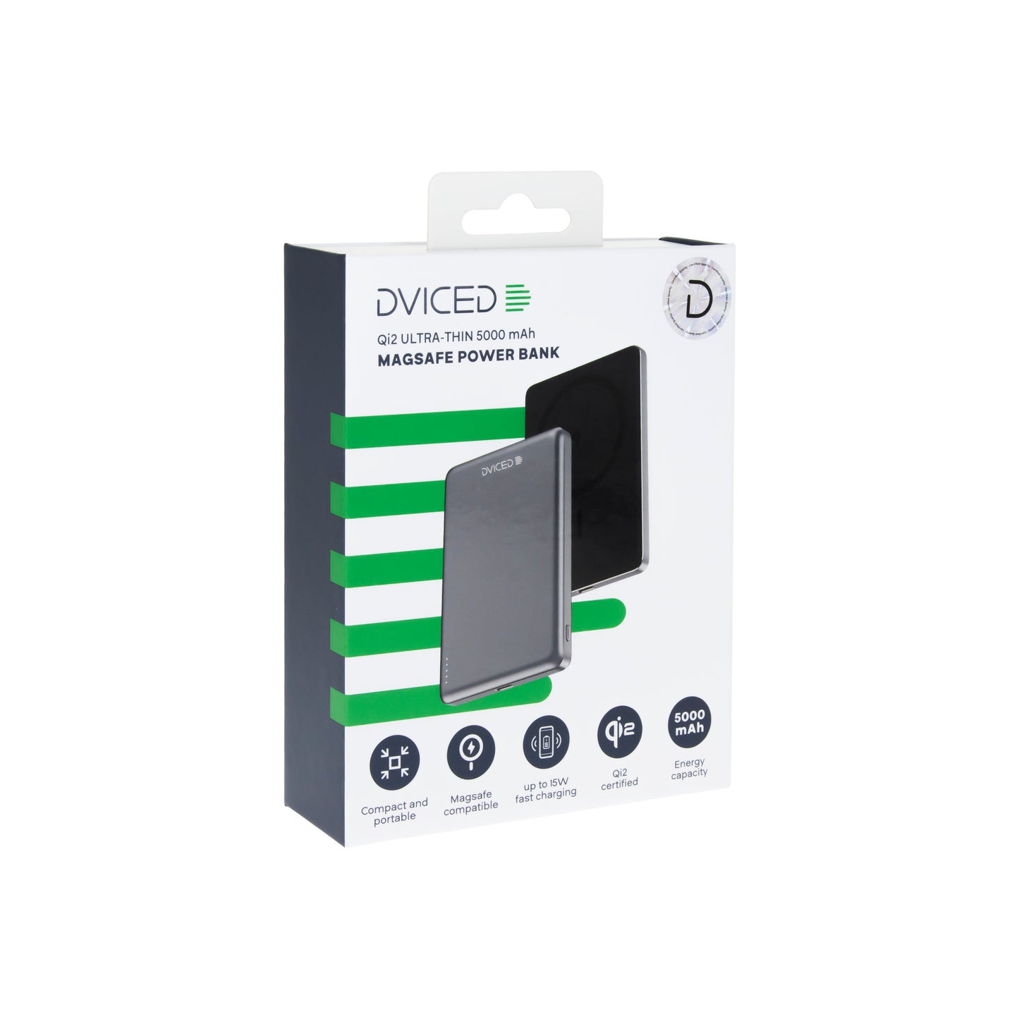 Dviced Ultravékony Qi2 Power Bank 5000mAh - fekete/szürke