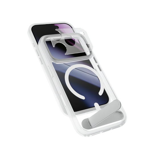 Epico HeroStand Pro Mag+ Case iPhone 17 Pro Max/18 Pro Max with foldable stand - Matt Átlátszó (Keresztpánt kompatibilis & Kamerasziget védő)