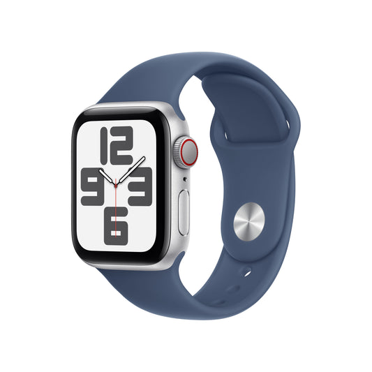 Apple Watch SE GPS + cellás 40 mm-es ezüst alumínium tok farmer sportszíjjal - S/M - iSTYLE HU