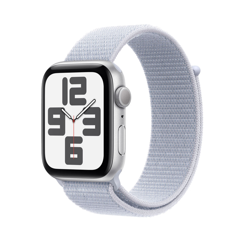 Apple Watch SE GPS 44 mm-es ezüst alumínium tok kék felhős sporthurokkal - iSTYLE HU