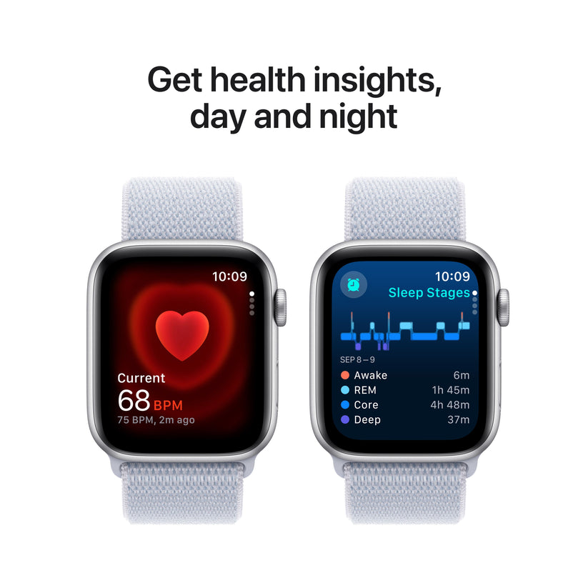 Apple Watch SE GPS 44 mm-es ezüst alumínium tok kék felhős sporthurokkal - iSTYLE HU