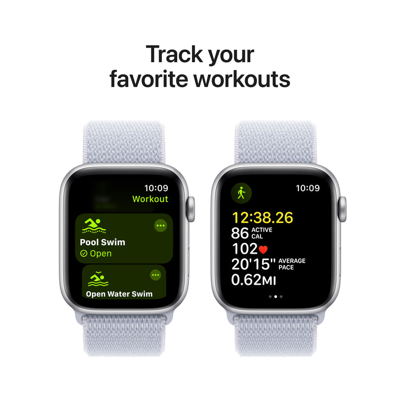 Apple Watch SE GPS 44 mm-es ezüst alumínium tok kék felhős sporthurokkal - iSTYLE HU