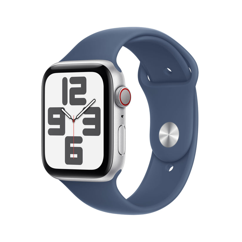 Apple Watch SE GPS + cellás 44 mm-es ezüst alumínium tok farmer sportszíjjal - M/L - iSTYLE HU