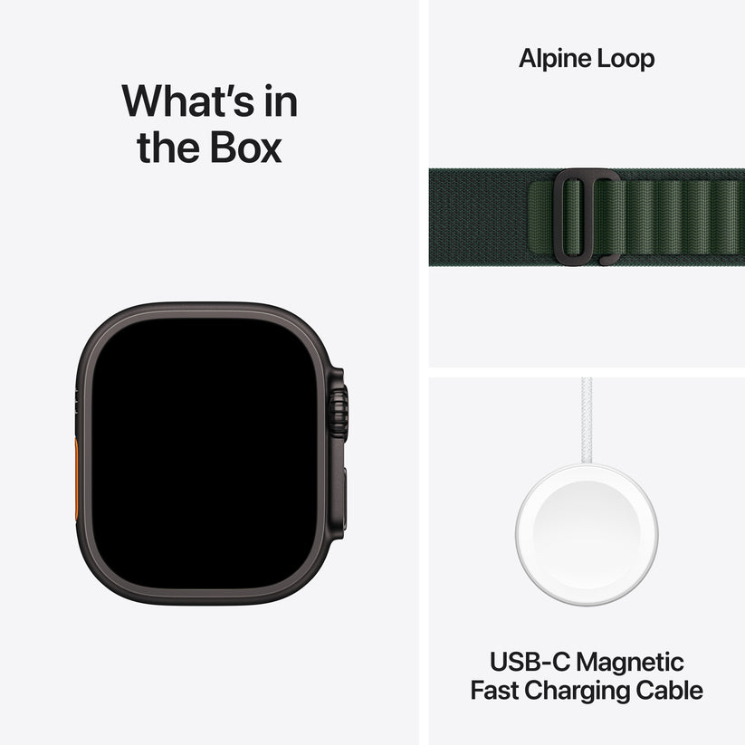 Apple Watch Ultra 2 GPS + Cellular 49 mm-es fekete titán tok sötétzöld Alpesi pánttal - M - iSTYLE HU