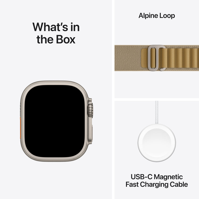 Apple Watch Ultra 2 GPS + Cellular 49 mm-es természetes titán tok, drapp Alpesi pánttal - M - iSTYLE HU