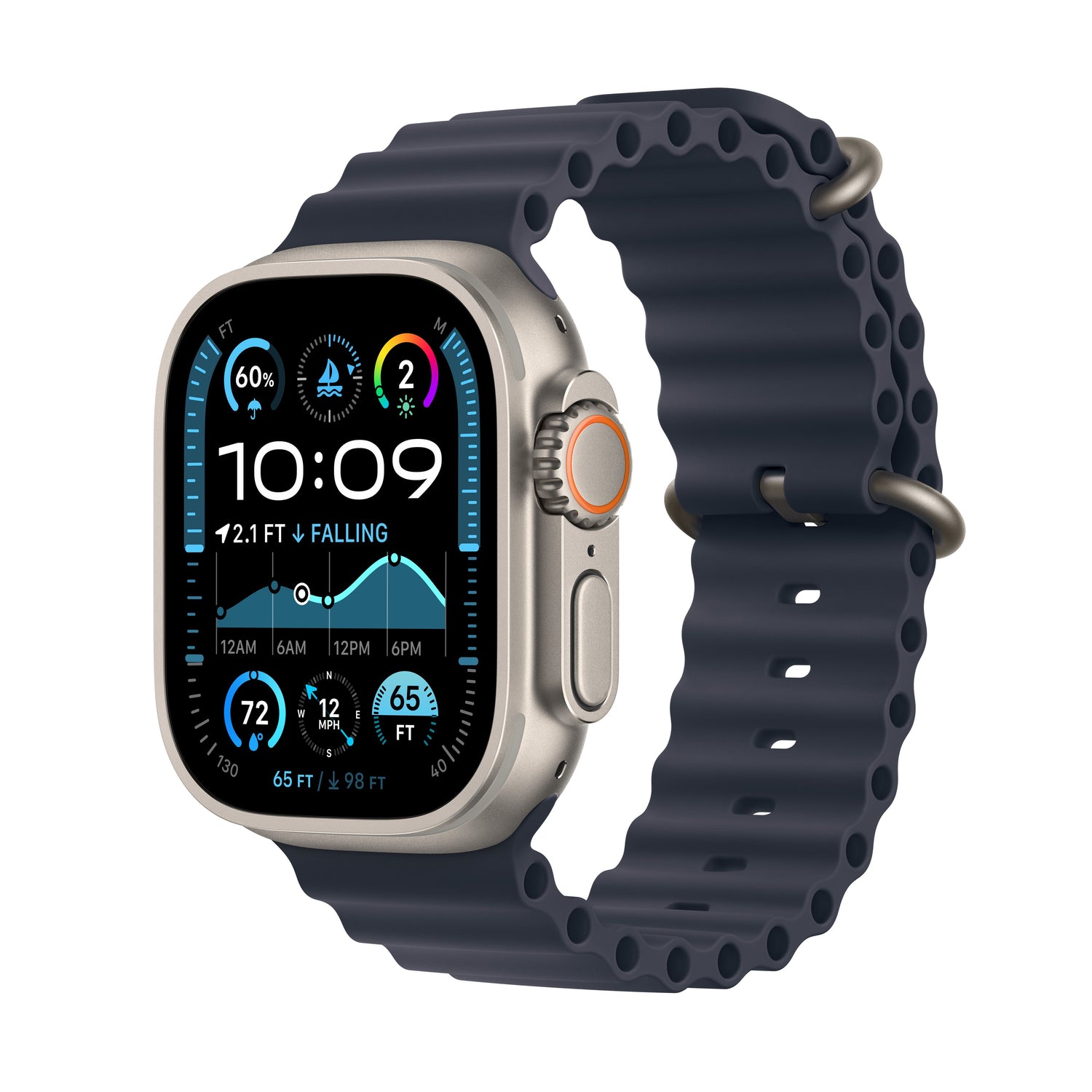 Apple Watch Ultra 2 GPS + Cellular 49 mm-es természetes titán tok tengerészkék Óceáni szíjjal - iSTYLE HU