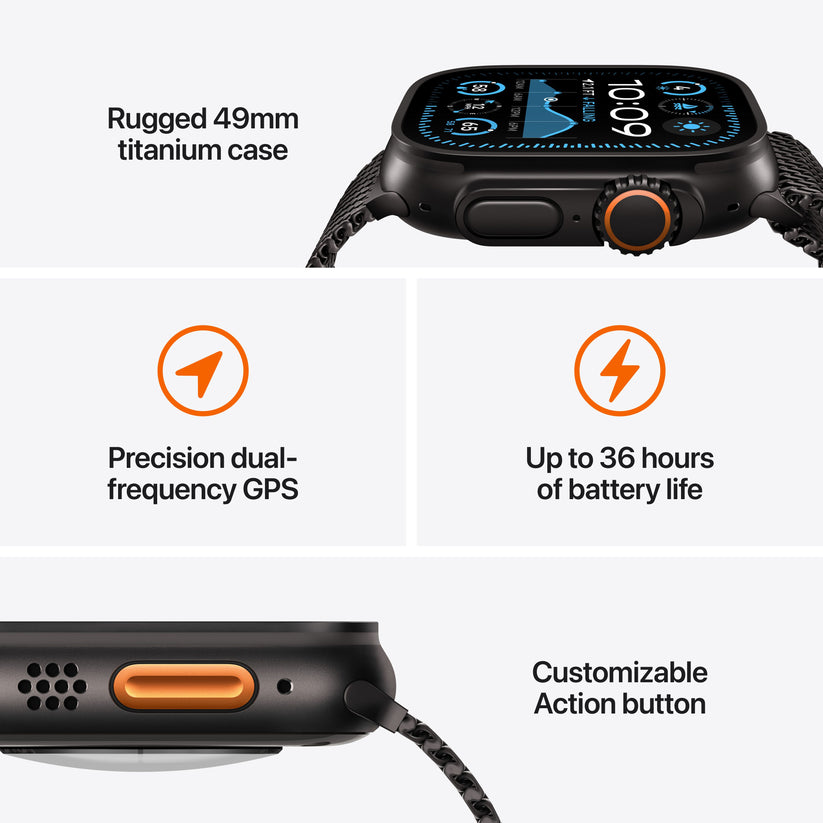 Apple Watch Ultra 2 GPS + Cellular 49 mm-es természetes titán tok kék Terep pánttal - S/M - iSTYLE HU