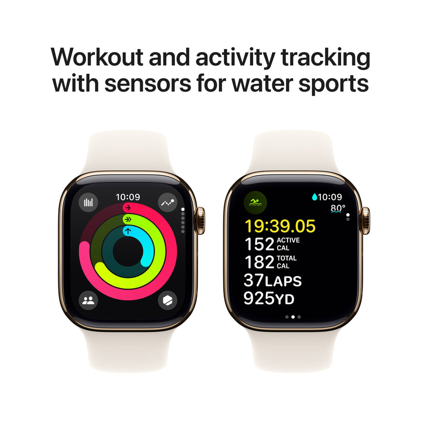 Apple Watch Series 10 GPS + cellás 42 mm-es arany titán tok Starlight sportpánttal - S/M - iSTYLE HU