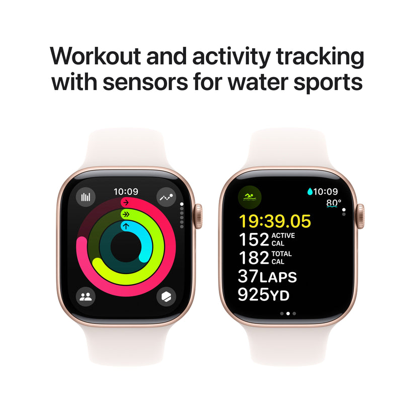 Apple Watch Series 10 GPS + cellás 46 mm-es rózsa arany alumínium tok világos pirosító sportszíjjal - S/M - iSTYLE HU