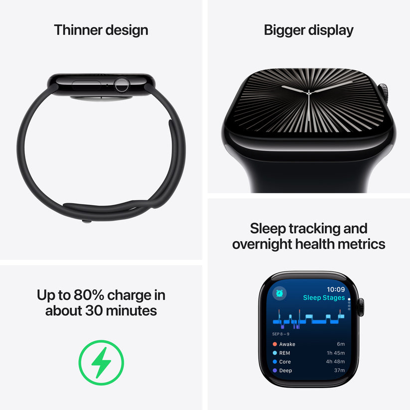 Apple Watch Series 10 GPS 46 mm-es Jet Black alumínium tok fekete sportszíjjal - M/L - iSTYLE HU