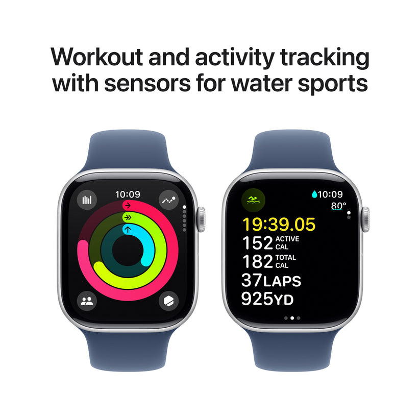 Apple Watch Series 10 GPS 46 mm-es ezüst alumínium tok farmer sportszíjjal - M/L - iSTYLE HU