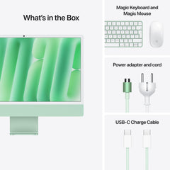 24 hüvelykes iMac Retina 4,5K kijelzővel: Apple M4 chip 8 magos CPU-val és 8 magos GPU-val, 256GB SSD, 16GB RAM, Magic Mouse, Magic Keyboard Touch ID-val és számbillentyűzettel – nemzetközi angol - zöld CTO