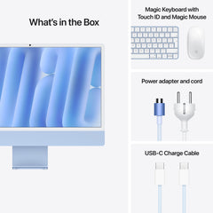 24 hüvelykes iMac Retina 4,5K kijelzővel: Apple M4 chip 10 magos CPU-val és 10 magos GPU-val, 512GB SSD, 32GB RAM, Magic Mouse, Magic Keyboard Touch ID-val - magyar - kék CTO