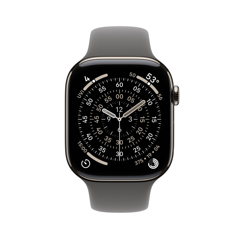 Apple Watch Series 11 GPS + Cellular 46mm natúr titántok, kőszürke sportszíj - S/M - iSTYLE HU