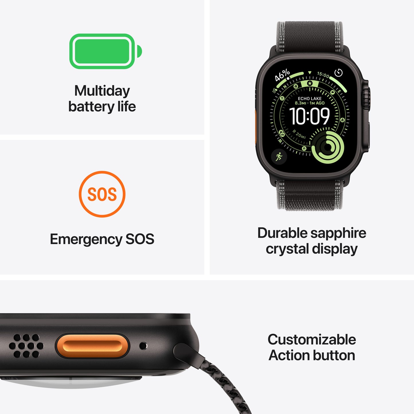 Apple Watch Ultra 3 GPS + Cellular 49mm fekete titántok, fekete/hamuszürke Terep pánt - M/L - iSTYLE HU