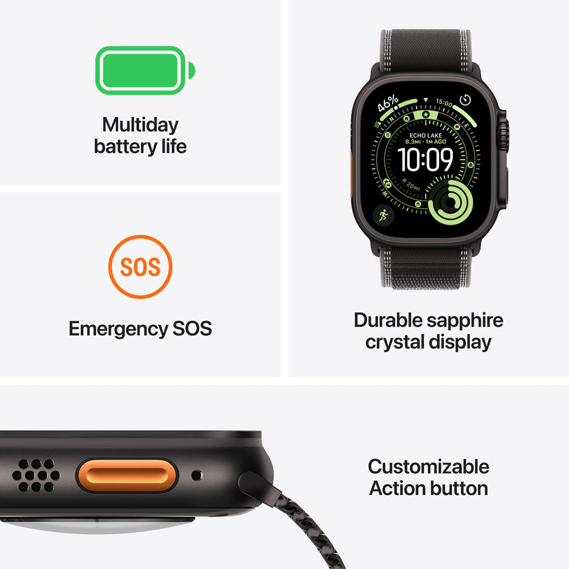 Apple Watch Ultra 3 GPS + Cellular 49mm fekete titántok, fekete/hamuszürke Terep pánt - M/L - iSTYLE HU