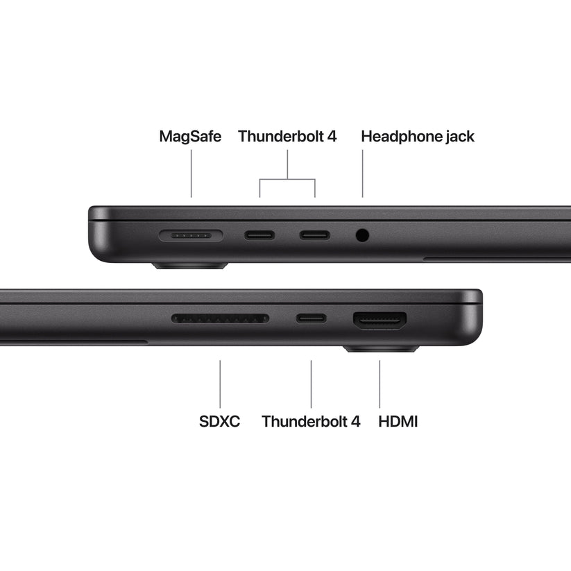 14 hüvelykes MacBook Pro: Apple M5 chip 10 magos CPU-val és 10 magos GPU-val, 2TB SSD, 16GB RAM, Háttér-világítású Magic Keyboard Touch ID‑val – magyar - asztrofekete CTO