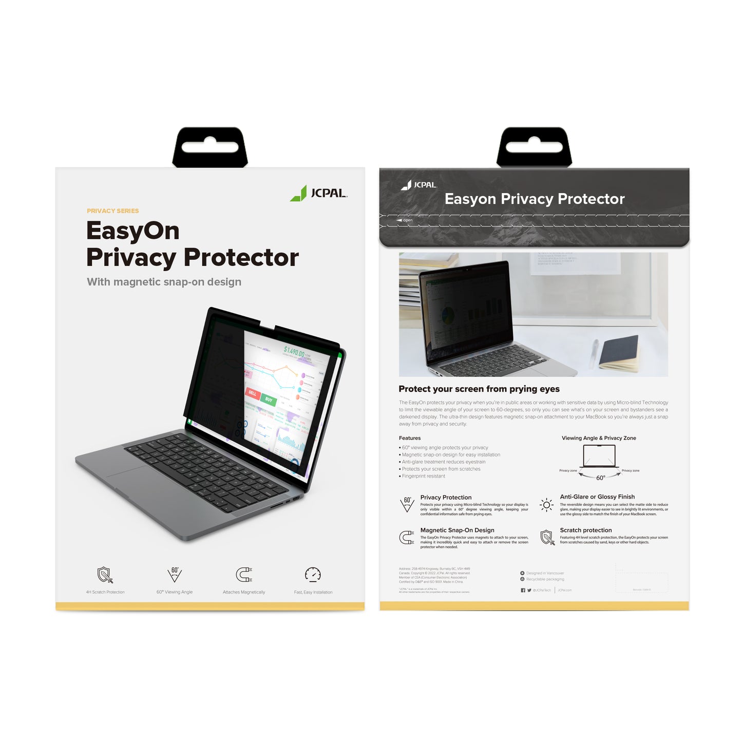 JCPal EasyOn mágneses betekintésgátló képernyővédő - MacBook Pro16" (M1, 2021/M2-M3, 2023/M4, 2024)