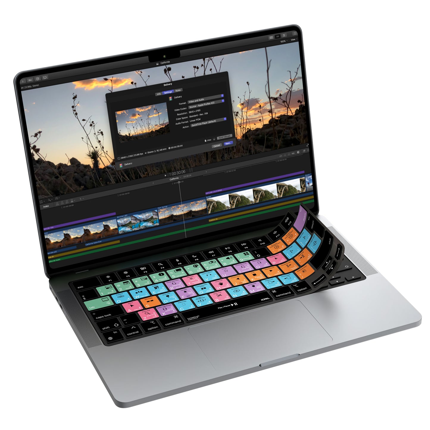 JCPal Verskin Final Cut Shortcuts Keyboard Cover (Transparent Black) for MacBook Air 13/15, MacBook Pro 14/16 (EU-Layout)