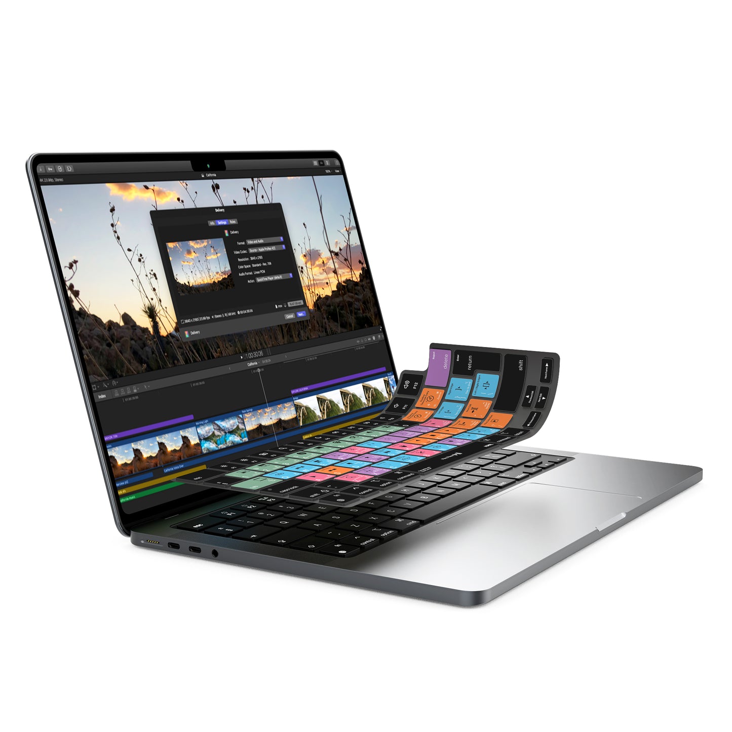 JCPal Verskin Final Cut Shortcuts Keyboard Cover (Transparent Black) for MacBook Air 13/15, MacBook Pro 14/16 (EU-Layout)