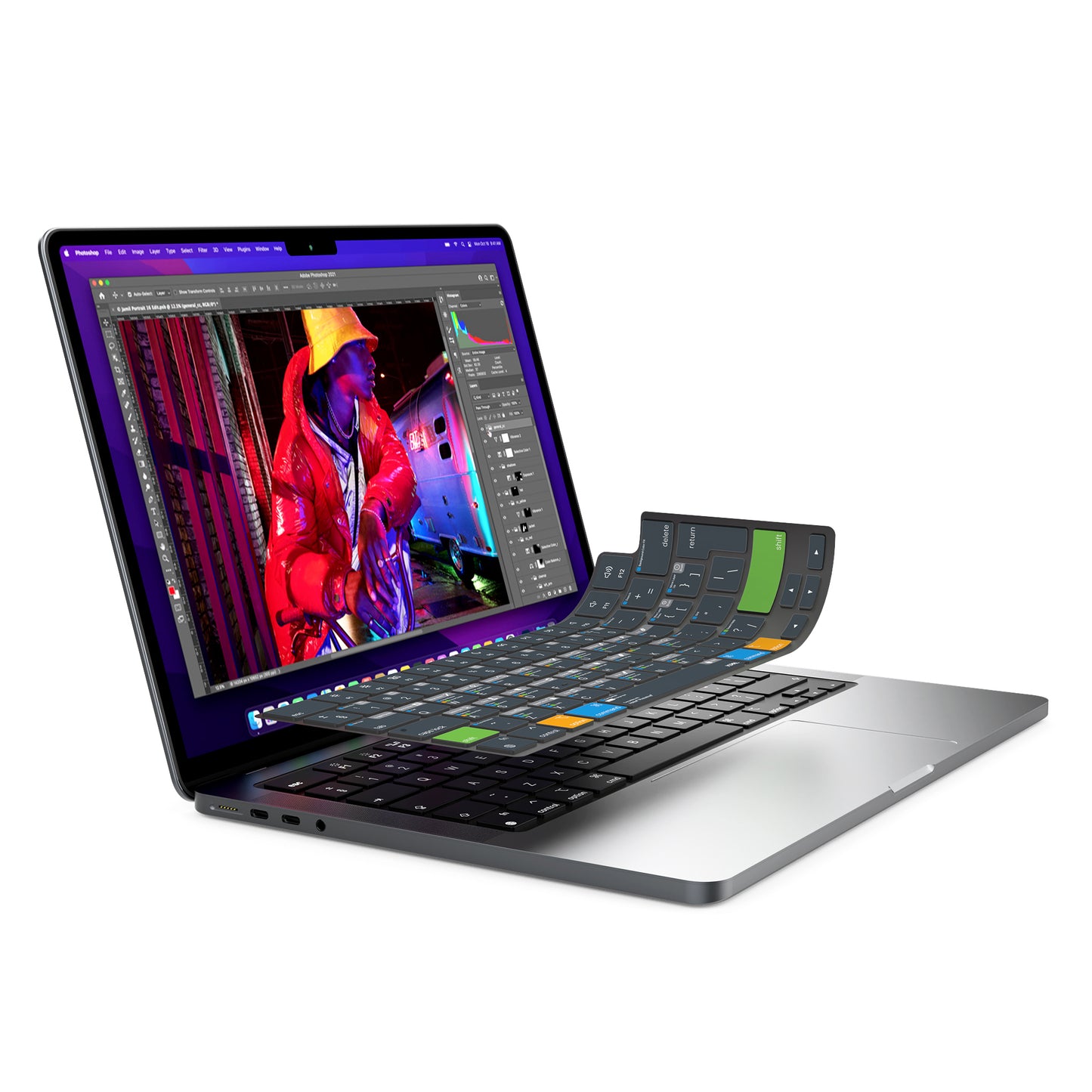 JCPal Verskin Photoshop Shortcuts Keyboard Cover (Transparent Black) for MacBook Air 13/15, MacBook Pro 14/16 (EU-Layout)