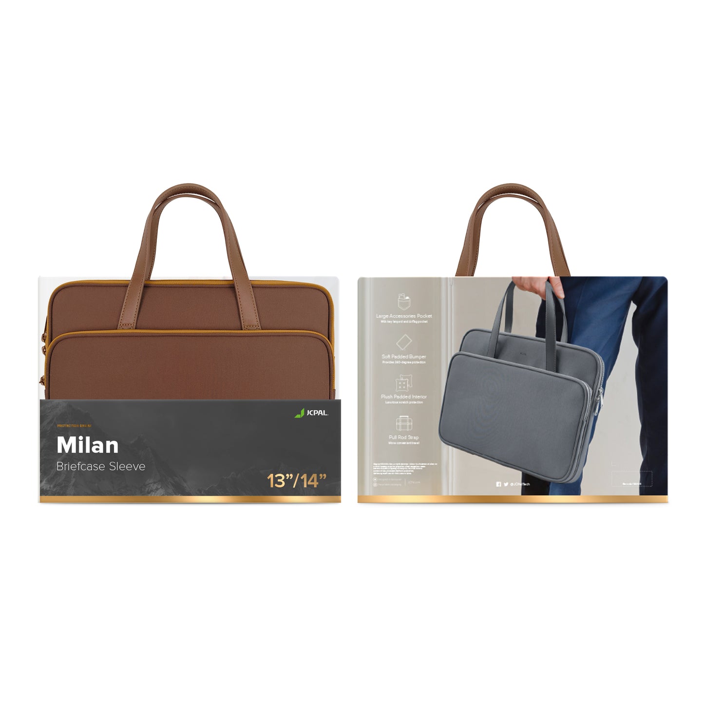 JCPal Milan briefcase Sleeve for 13/14-inch, Sepia Brown