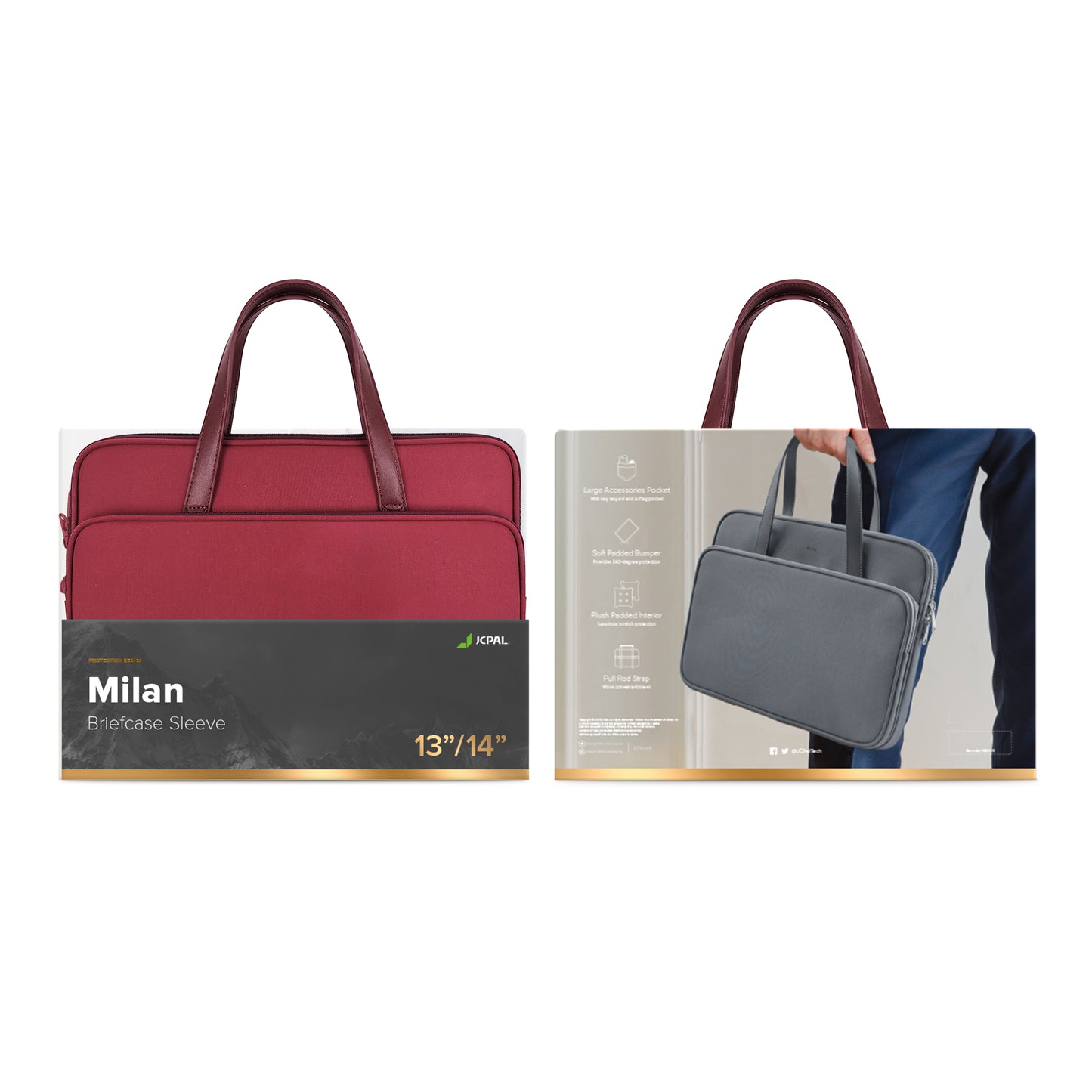 JCPal Milan briefcase Sleeve for 13/14-inch, Ruby Red