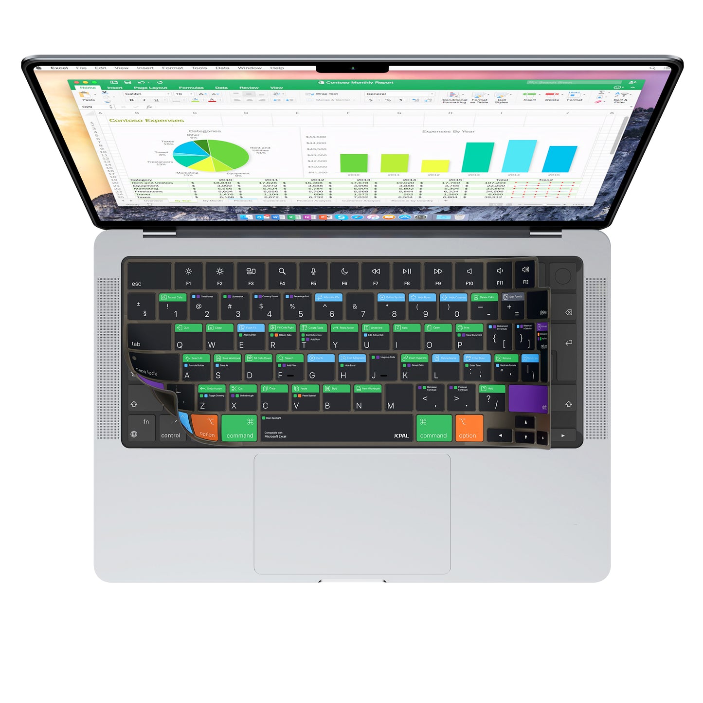 JCPal Verskin Excel Shortcuts Keyboard Cover (Transparent Black) for MacBook Air 13/15, MacBook Pro 14/16 (EU-Layout)