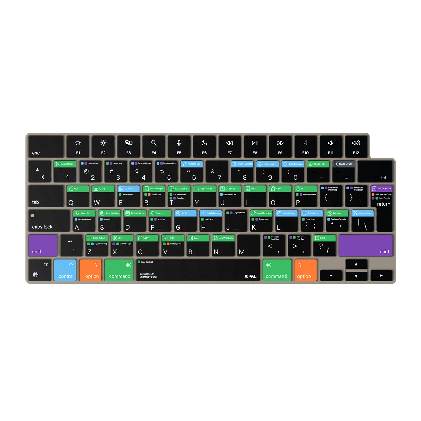 JCPal Verskin Excel Shortcuts Keyboard Cover (Transparent Black) for MacBook Air 13/15, MacBook Pro 14/16 (EU-Layout)